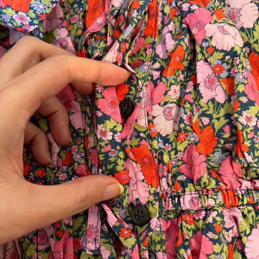 J.CREW Cinched Waist Cotton Floral Babydoll Mini Dress in Liberty Meadow Size 12